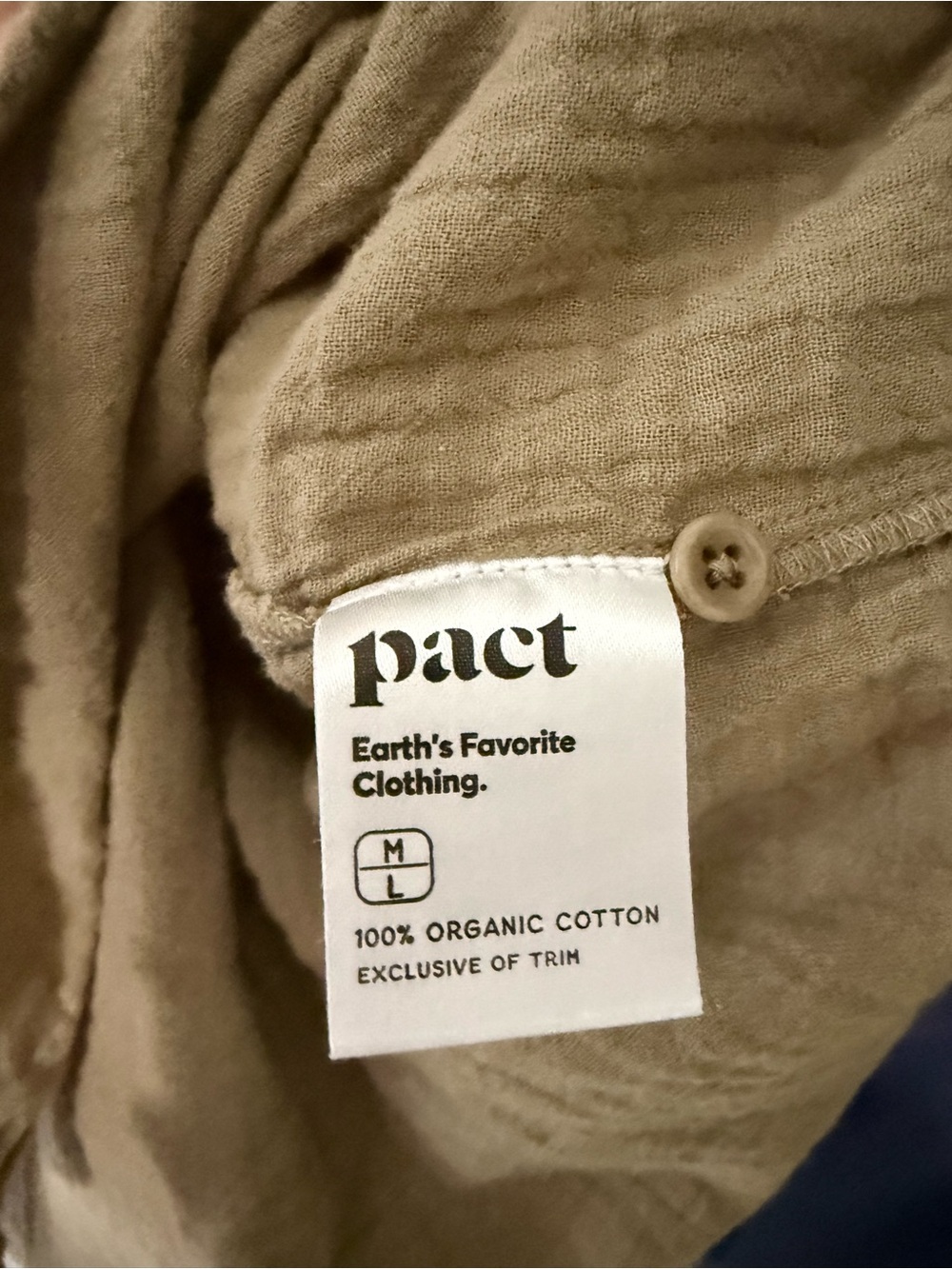 Pact Coastal Double Gauze Oversized Shirt Driftwood Brown Organic Cotton M/L - Picture 4 of 8
